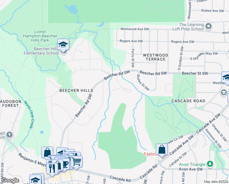 map of restaurants, bars, coffee shops, grocery stores, and more near 2062 Rector Drive Southwest in Atlanta