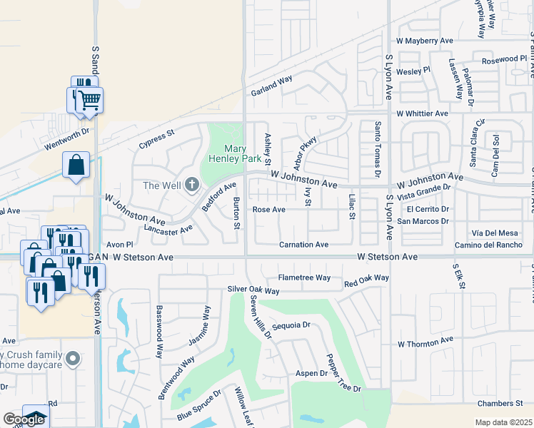 map of restaurants, bars, coffee shops, grocery stores, and more near 2445 Rose Avenue in Hemet