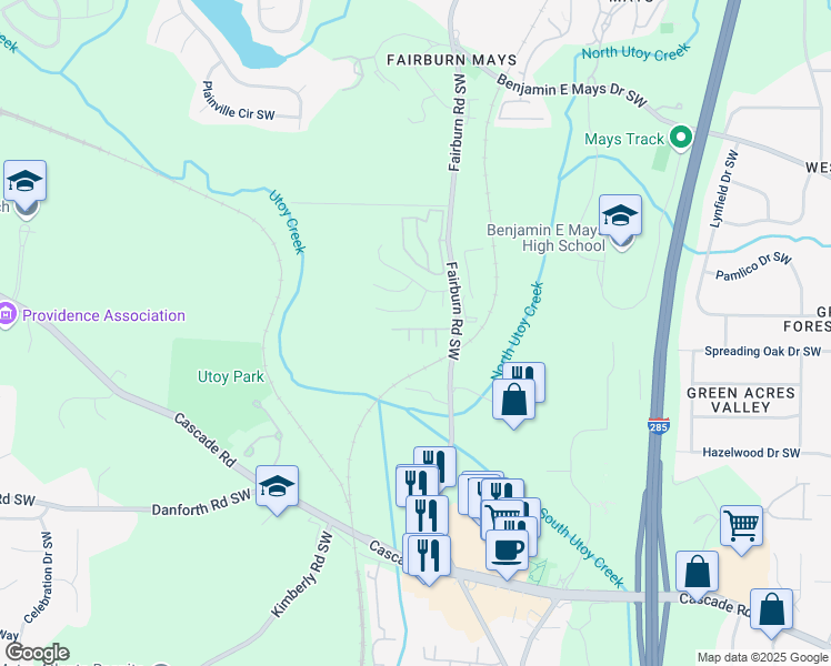 map of restaurants, bars, coffee shops, grocery stores, and more near 3622 Ginnis Road in Atlanta