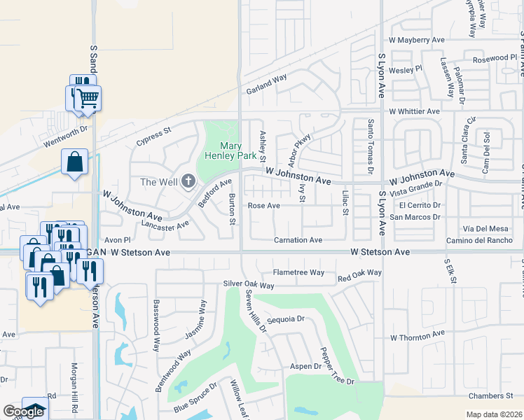 map of restaurants, bars, coffee shops, grocery stores, and more near 2478 Rose Avenue in Hemet