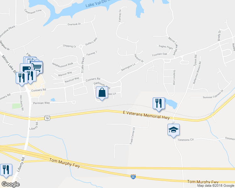 map of restaurants, bars, coffee shops, grocery stores, and more near 3003 New Haven Lane in Villa Rica