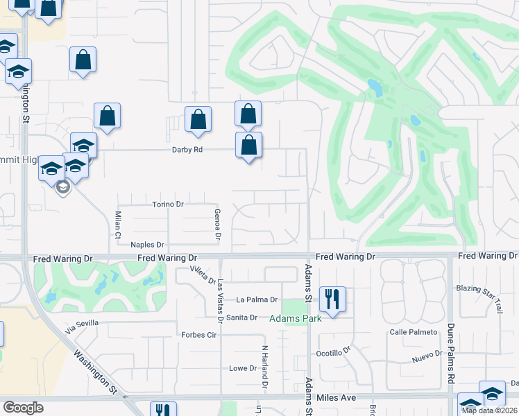 map of restaurants, bars, coffee shops, grocery stores, and more near 78895 Galaxy Drive in La Quinta