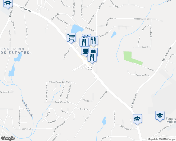 map of restaurants, bars, coffee shops, grocery stores, and more near 2711 Fairburn Road in Douglasville