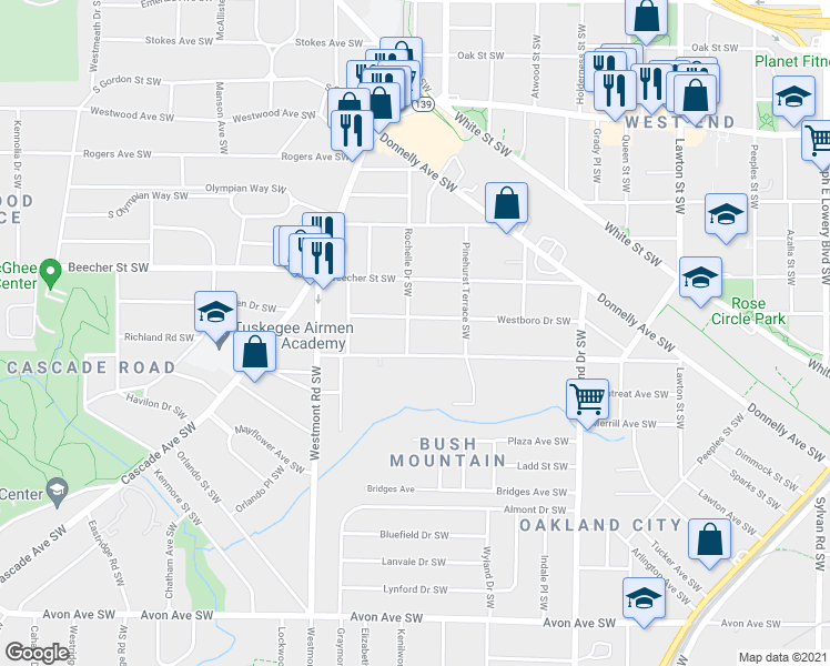 map of restaurants, bars, coffee shops, grocery stores, and more near 868 Rochelle Drive Southwest in Atlanta