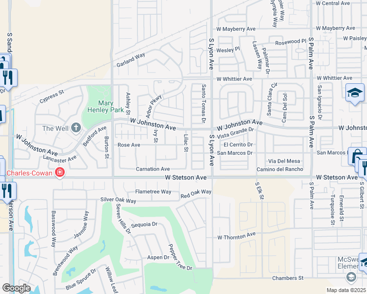 map of restaurants, bars, coffee shops, grocery stores, and more near 1005 Lilac Street in Hemet