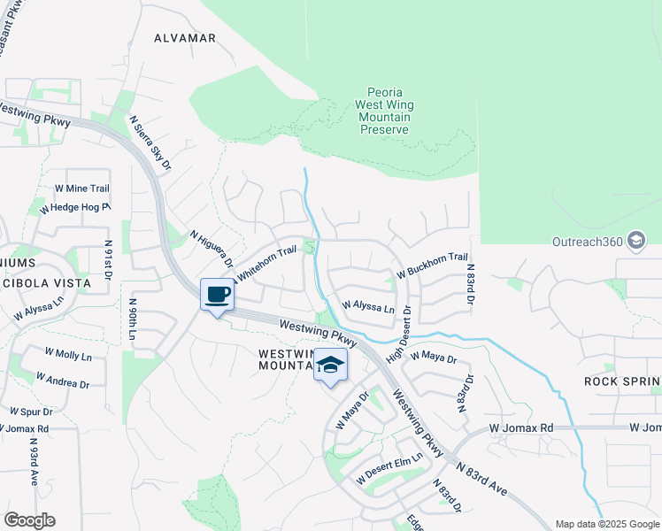 map of restaurants, bars, coffee shops, grocery stores, and more near 27374 North 84th Glen in Peoria