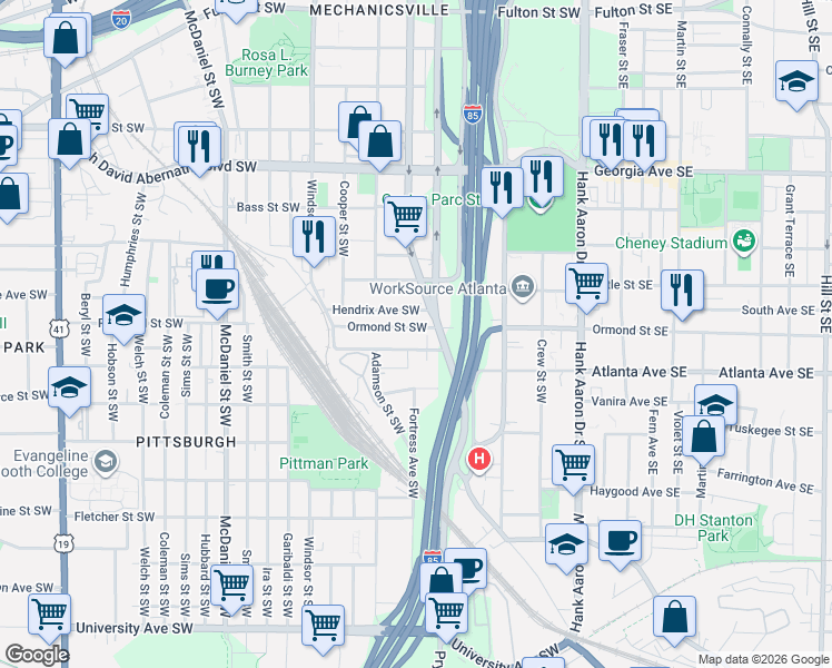map of restaurants, bars, coffee shops, grocery stores, and more near 200 Hendrix Avenue Southwest in Atlanta