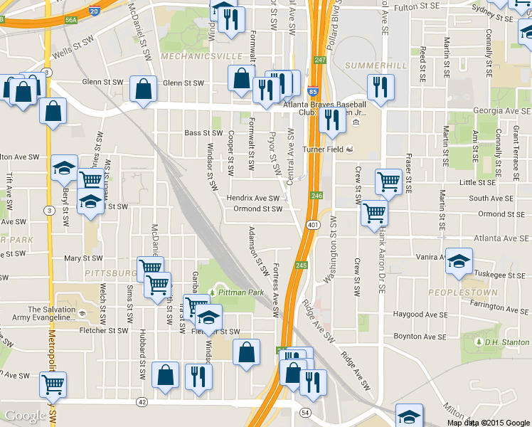 map of restaurants, bars, coffee shops, grocery stores, and more near 200 Hendrix Avenue Southwest in Atlanta