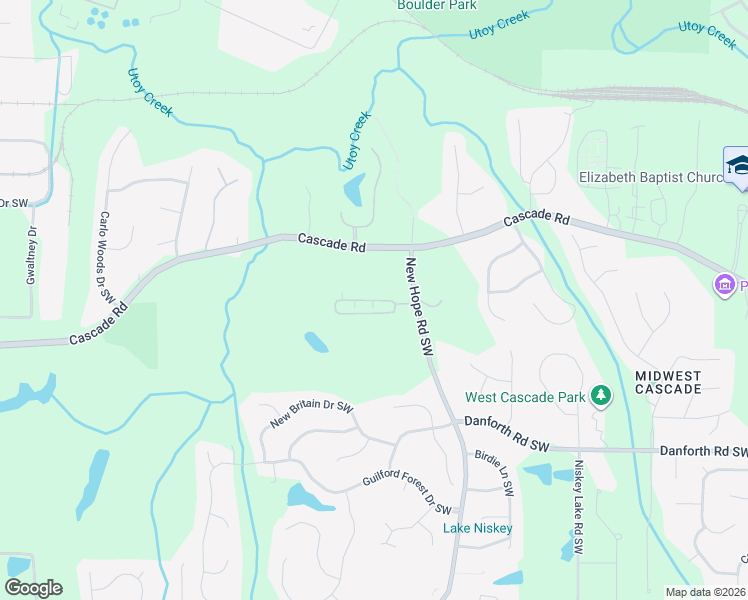 map of restaurants, bars, coffee shops, grocery stores, and more near 132 Cottesford Drive Southwest in Atlanta