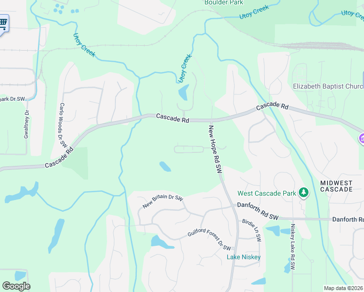 map of restaurants, bars, coffee shops, grocery stores, and more near 132 Cottesford Drive Southwest in Atlanta
