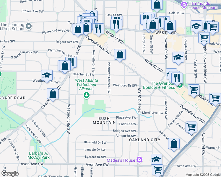map of restaurants, bars, coffee shops, grocery stores, and more near 864 Pinehurst Terrace Southwest in Atlanta
