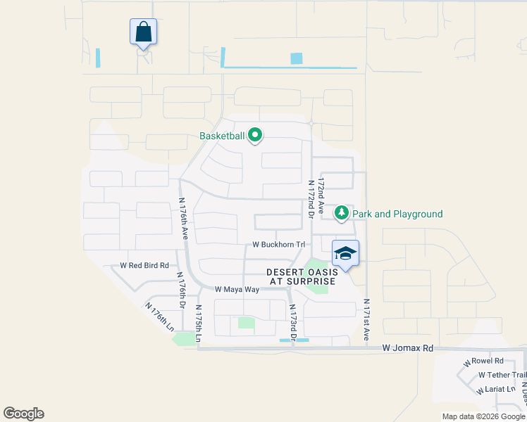 map of restaurants, bars, coffee shops, grocery stores, and more near 17380 West Pinnacle Vista Drive in Surprise