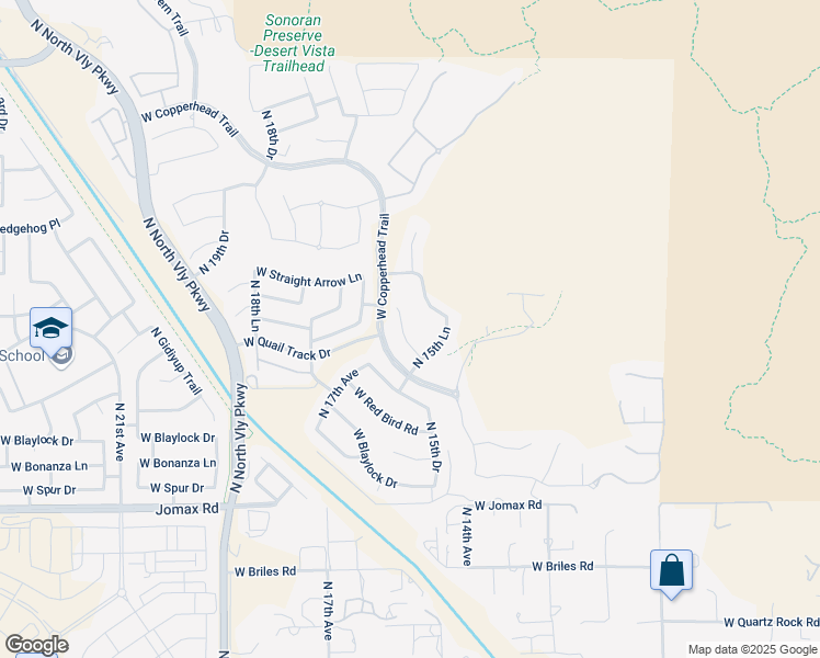 map of restaurants, bars, coffee shops, grocery stores, and more near 1563 West Quail Track Drive in Phoenix