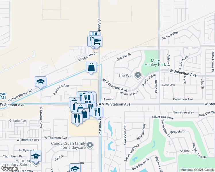 map of restaurants, bars, coffee shops, grocery stores, and more near 3248 Warley Road in Hemet