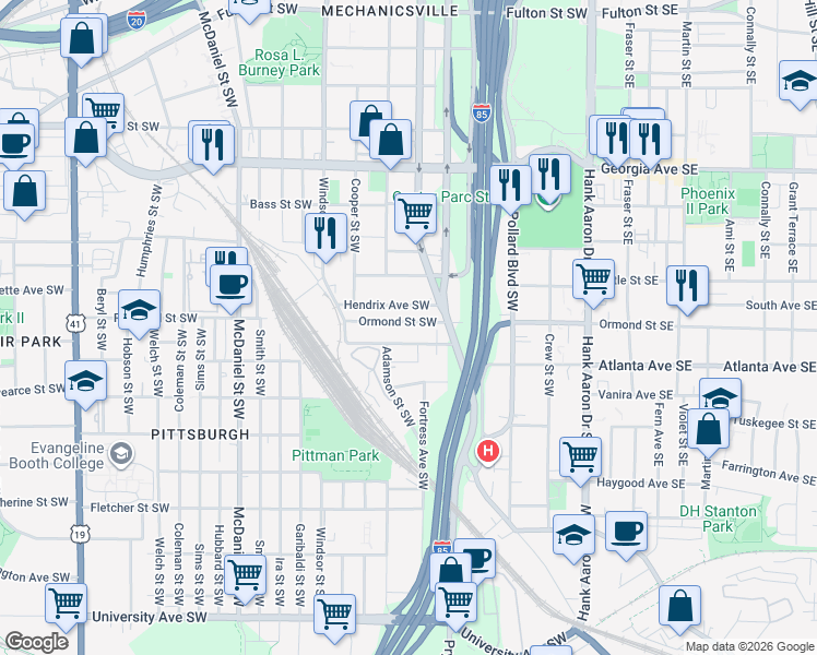 map of restaurants, bars, coffee shops, grocery stores, and more near 200 Hendrix Avenue Southwest in Atlanta
