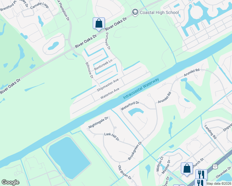 map of restaurants, bars, coffee shops, grocery stores, and more near 869 Waterton Avenue in Myrtle Beach