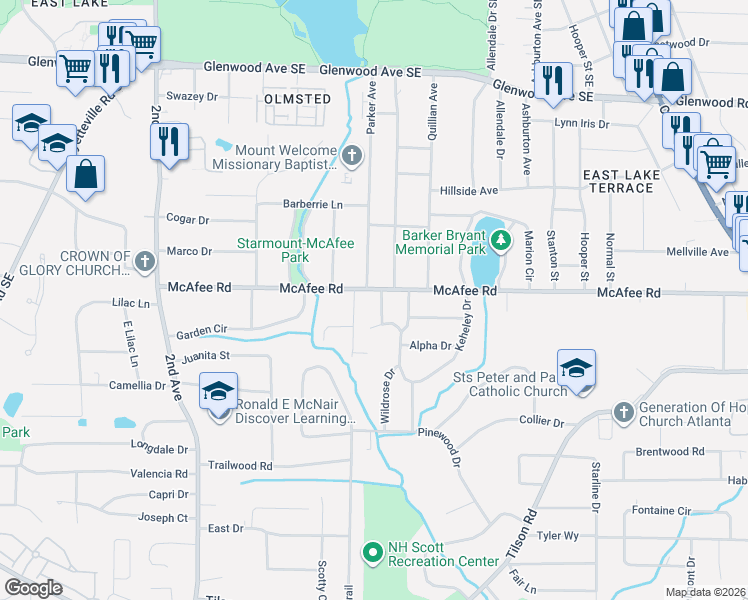 map of restaurants, bars, coffee shops, grocery stores, and more near 2021 Connie Lane in Decatur