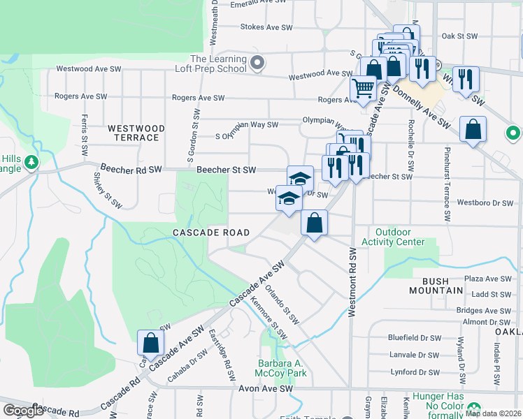 map of restaurants, bars, coffee shops, grocery stores, and more near 1673 Richland Road Southwest in Atlanta