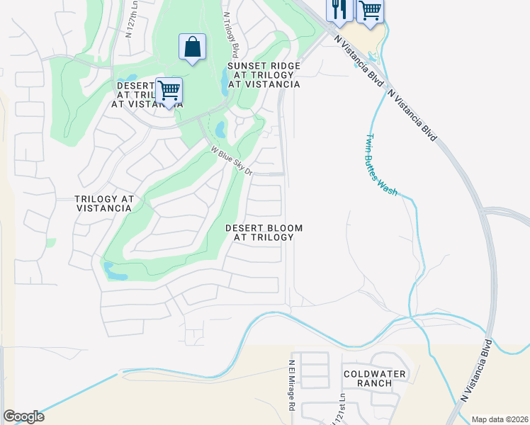 map of restaurants, bars, coffee shops, grocery stores, and more near 12416 West Pinnacle Vista Drive in Peoria