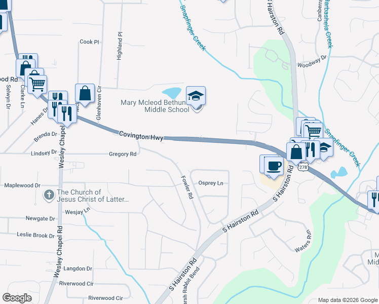 map of restaurants, bars, coffee shops, grocery stores, and more near 5211 Covington Highway in Decatur