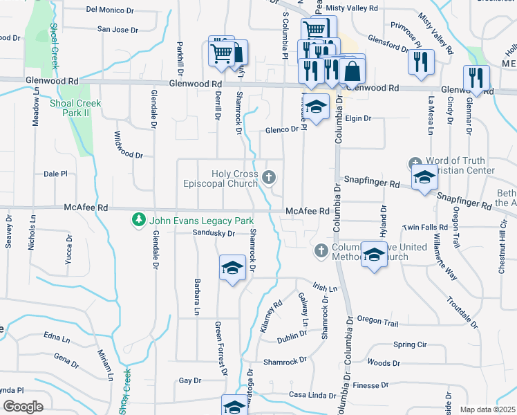map of restaurants, bars, coffee shops, grocery stores, and more near 2005 South Columbia Place in Decatur