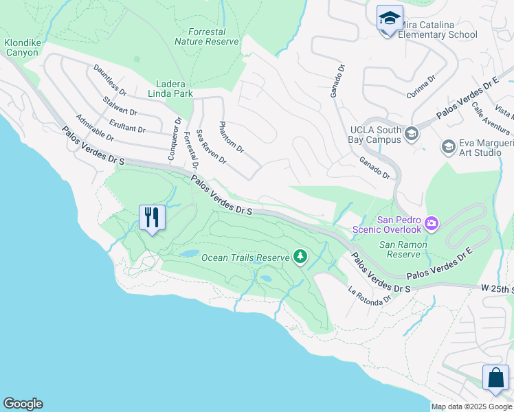 map of restaurants, bars, coffee shops, grocery stores, and more near 32551 Seacliff Drive in Rancho Palos Verdes