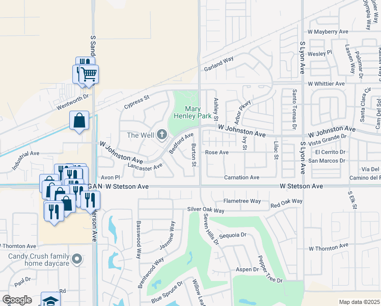 map of restaurants, bars, coffee shops, grocery stores, and more near 991 Burton Street in Hemet