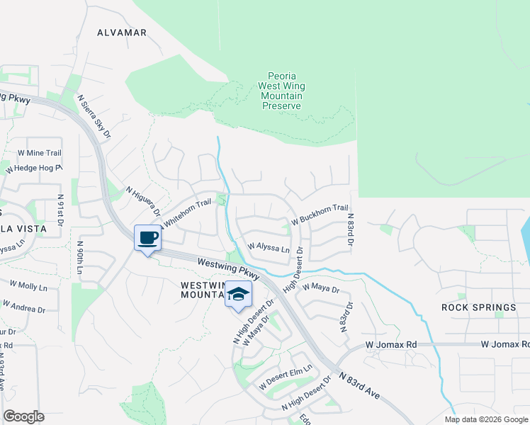 map of restaurants, bars, coffee shops, grocery stores, and more near 27351 North 84th Lane in Peoria