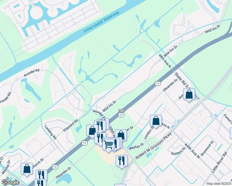 map of restaurants, bars, coffee shops, grocery stores, and more near 4661 Magnolia Street in Myrtle Beach