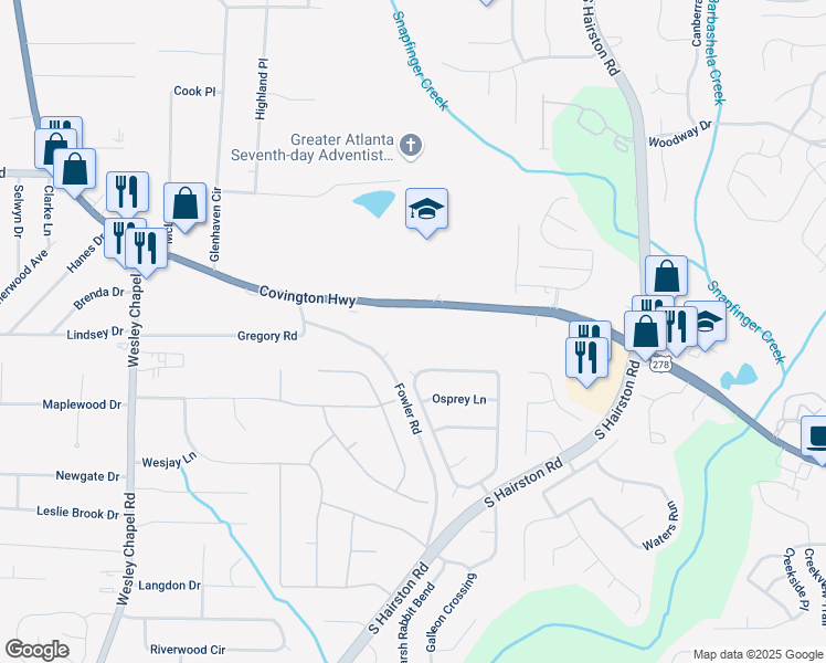 map of restaurants, bars, coffee shops, grocery stores, and more near 5181 Covington Highway in Decatur
