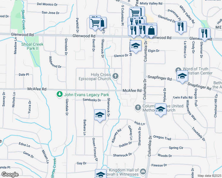 map of restaurants, bars, coffee shops, grocery stores, and more near 2005 South Columbia Place in Decatur