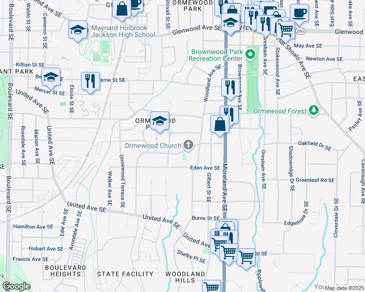 map of restaurants, bars, coffee shops, grocery stores, and more near 1080 Delaware Avenue Southeast in Atlanta