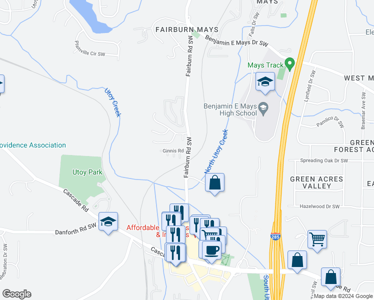 map of restaurants, bars, coffee shops, grocery stores, and more near in Atlanta