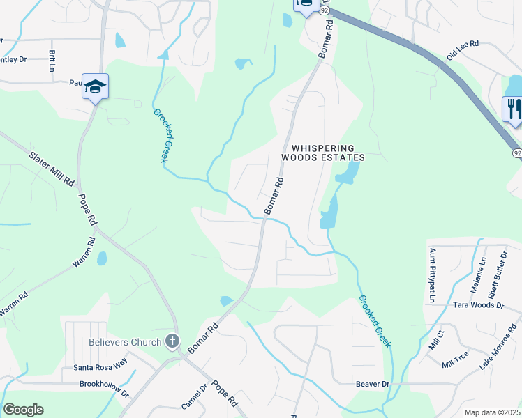 map of restaurants, bars, coffee shops, grocery stores, and more near 2722 Springside Court in Douglasville