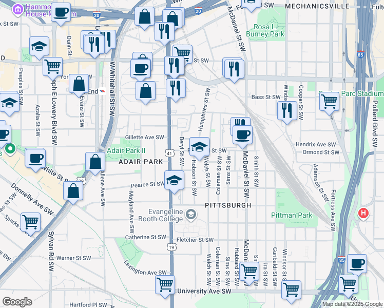 map of restaurants, bars, coffee shops, grocery stores, and more near 575 Rockwell Street Southwest in Atlanta