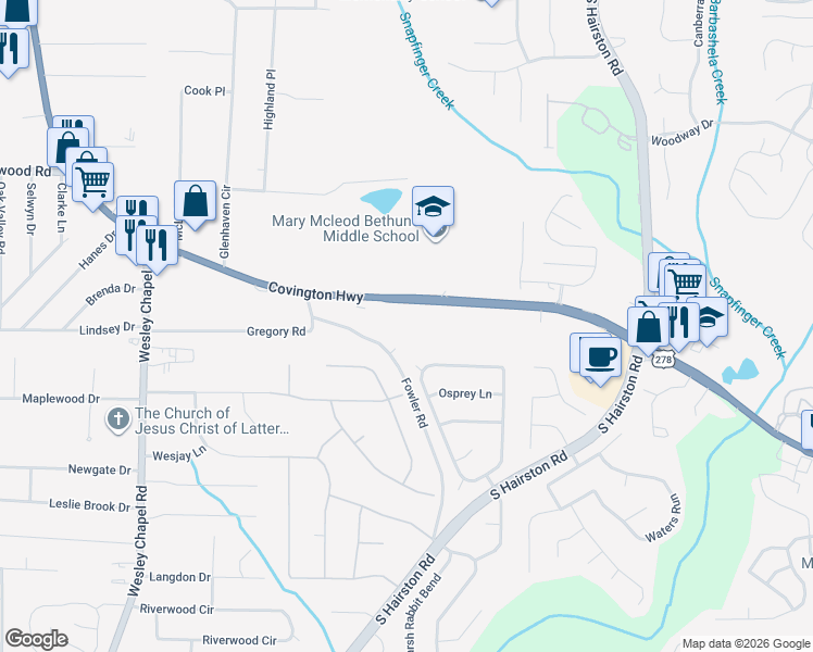 map of restaurants, bars, coffee shops, grocery stores, and more near 5169 Covington Highway in Decatur