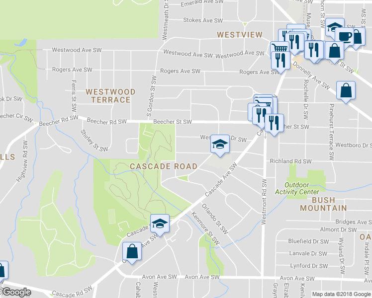 map of restaurants, bars, coffee shops, grocery stores, and more near 1725 Richland Road Southwest in Atlanta