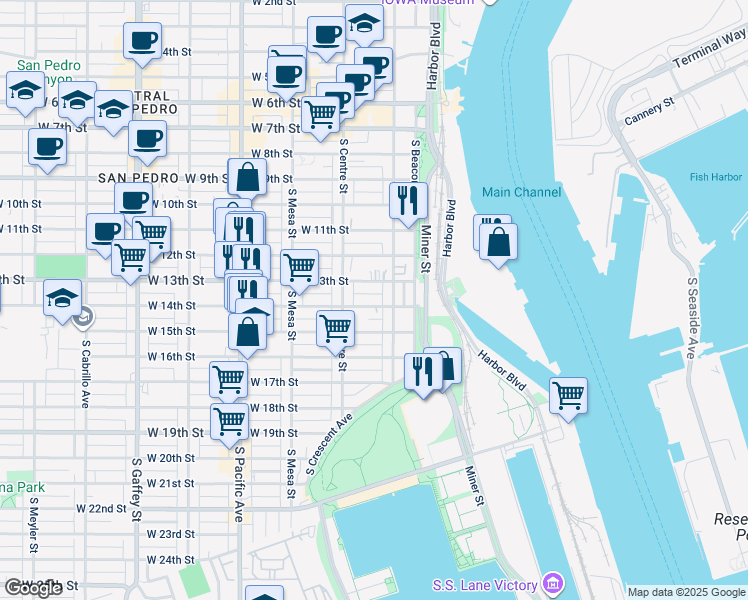 map of restaurants, bars, coffee shops, grocery stores, and more near 236 West 14th Street in Los Angeles