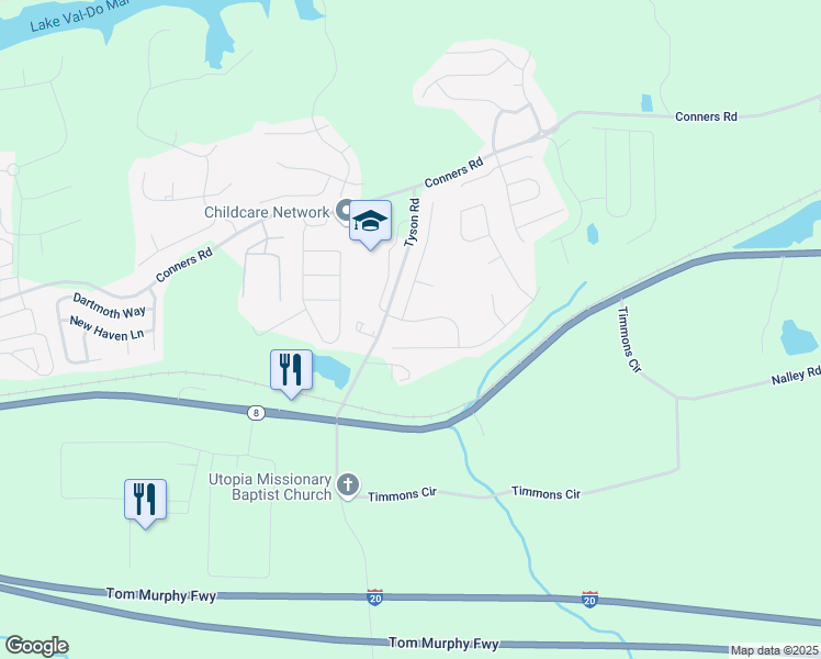 map of restaurants, bars, coffee shops, grocery stores, and more near 1008 Balsam Wood Trail in Villa Rica