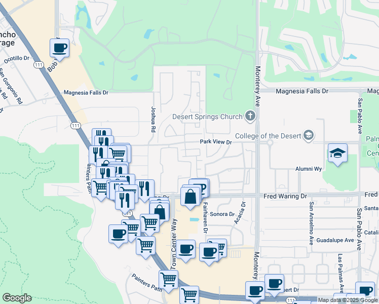 map of restaurants, bars, coffee shops, grocery stores, and more near 149 Vista Paseo in Palm Desert