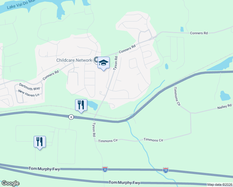 map of restaurants, bars, coffee shops, grocery stores, and more near 1010 Balsam Wood Trail in Villa Rica