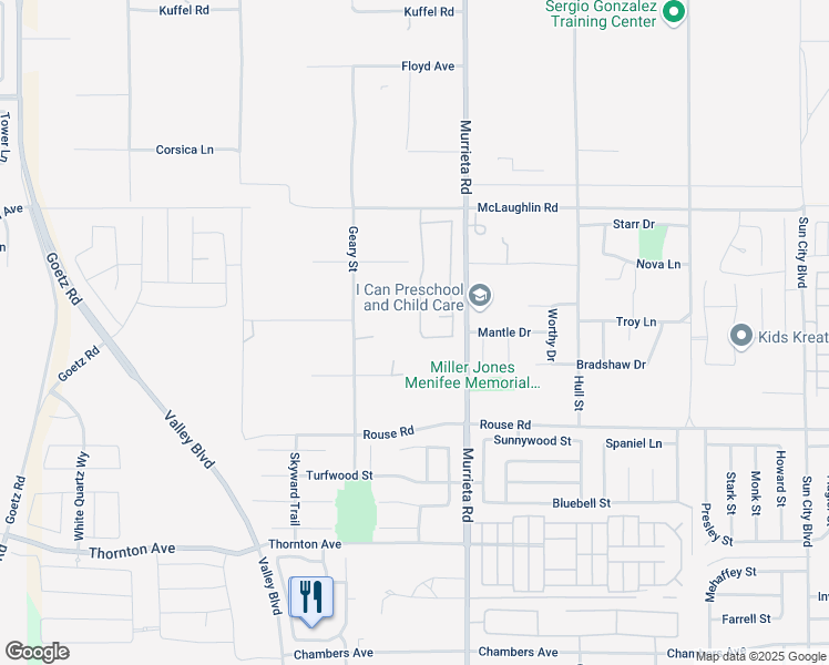 map of restaurants, bars, coffee shops, grocery stores, and more near 26787 Calle Emiliano in Menifee