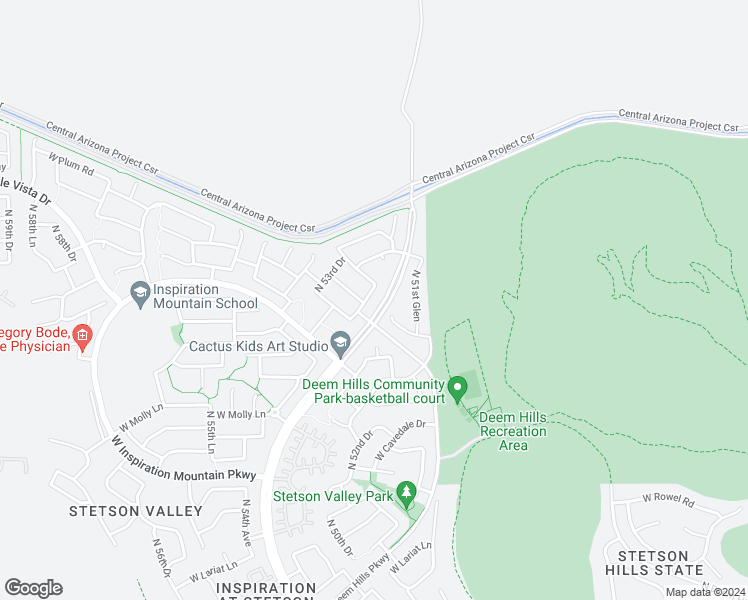 map of restaurants, bars, coffee shops, grocery stores, and more near 27303 North 52nd Lane in Phoenix