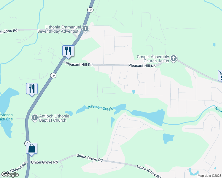 map of restaurants, bars, coffee shops, grocery stores, and more near 1910 Hillspring Lane in Lithonia