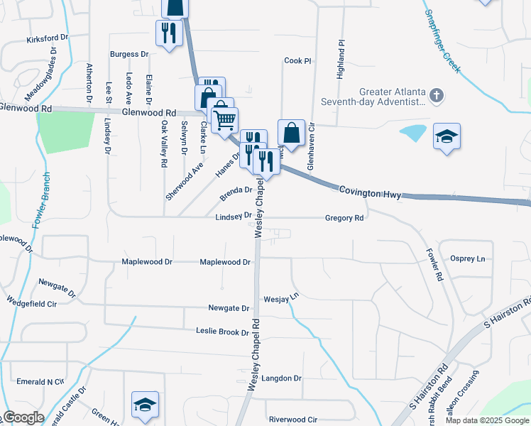 map of restaurants, bars, coffee shops, grocery stores, and more near 1988 Wesley Chapel Road in Decatur