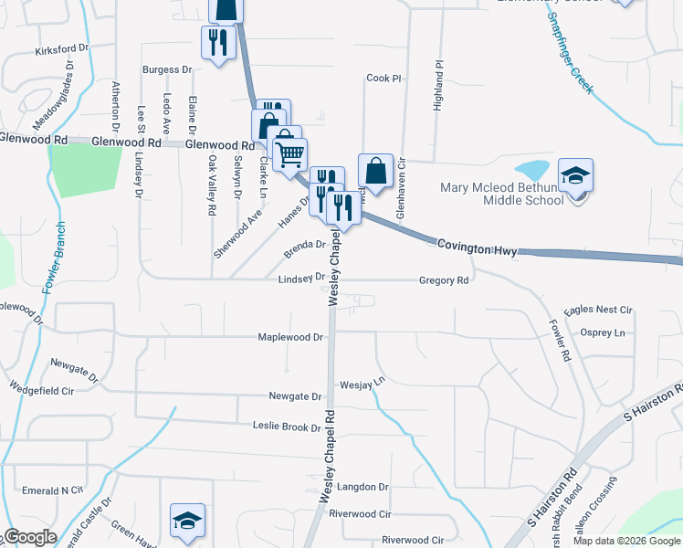 map of restaurants, bars, coffee shops, grocery stores, and more near 1988 Wesley Chapel Road in Decatur