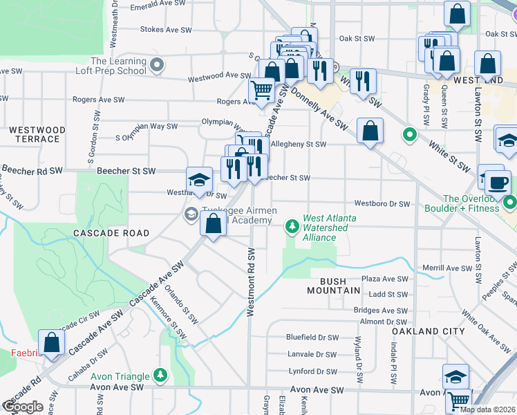 map of restaurants, bars, coffee shops, grocery stores, and more near 853 Gaston Street Southwest in Atlanta