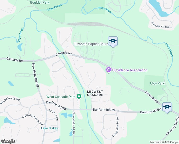 map of restaurants, bars, coffee shops, grocery stores, and more near 245 East Court Drive Southwest in Atlanta