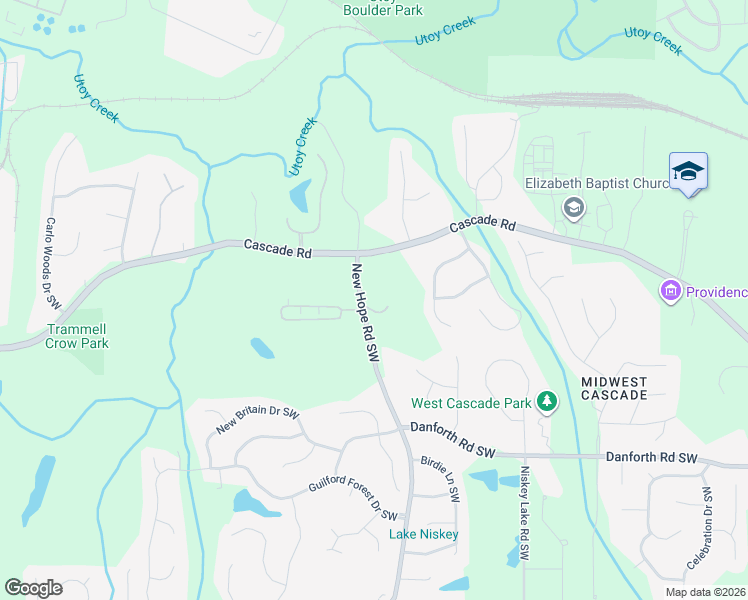 map of restaurants, bars, coffee shops, grocery stores, and more near 1 Cascade Pointe Drive Southwest in Atlanta