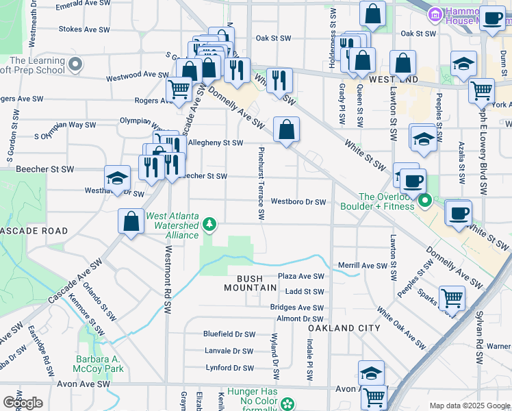 map of restaurants, bars, coffee shops, grocery stores, and more near 1354 Westboro Drive Southwest in Atlanta